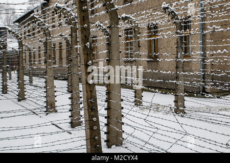 Auschwitz, weniger Polen/Polen - 04.Februar 2018: Auschwitz Birkenau, Nazi Konzentrations- und Vernichtungslager. Stockfoto