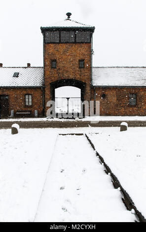 Auschwitz, weniger Polen/Polen - 04.Februar 2018: Auschwitz Birkenau, Nazi Konzentrations- und Vernichtungslager. Stockfoto