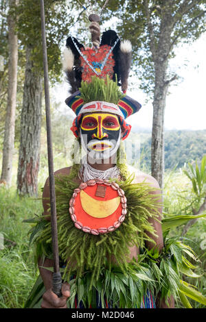 Eine Stammesangehörige gemalt und für den Mount Hagen Show in Papua-neuguinea gekleidet Stockfoto
