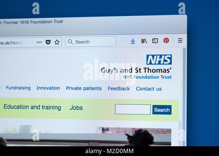 LONDON, UK, 15. Januar 2018: Die Homepage der offiziellen Website für die Kerle und St. Thomas NHS Foundation Trust, die am 15. Januar 2018. Stockfoto