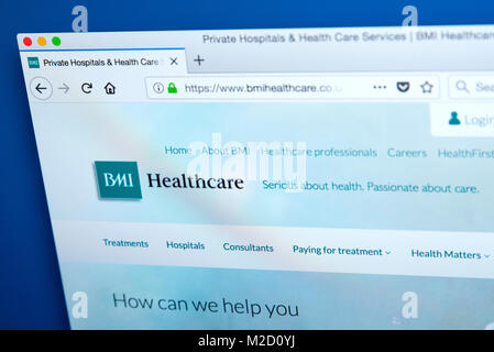 LONDON, UK, 15. Januar 2018: Die Homepage der offiziellen Website des BMI Healthcare, am 15. Januar 2018. Es ist ein unabhängiger Anbieter von Privat Stockfoto