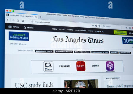 LONDON, UK, 25. Januar 2018: Die Homepage der offiziellen Website für die Los Angeles Times, am 25. Januar 2018. Die Tageszeitung, die b Stockfoto