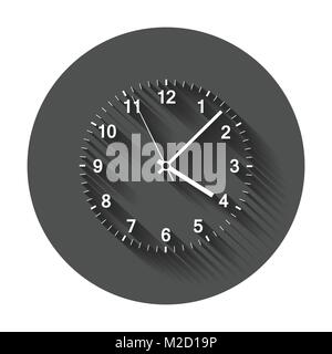Symbol Uhr Vector Illustration. Büro Uhr mit langen Schatten. Stock Vektor