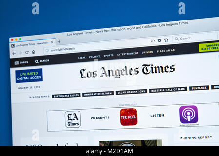 LONDON, UK, 25. Januar 2018: Die Homepage der offiziellen Website für die Los Angeles Times, am 25. Januar 2018. Die Tageszeitung, die b Stockfoto