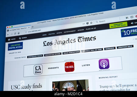 LONDON, UK, 25. Januar 2018: Die Homepage der offiziellen Website für die Los Angeles Times, am 25. Januar 2018. Die Tageszeitung, die b Stockfoto