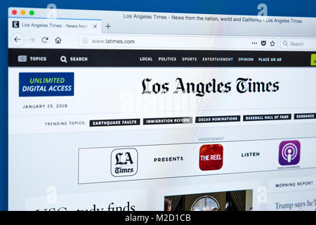 LONDON, UK, 25. Januar 2018: Die Homepage der offiziellen Website für die Los Angeles Times, am 25. Januar 2018. Die Tageszeitung, die b Stockfoto