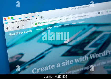 LONDON, UK, 25. Januar 2018: Die Homepage der offiziellen Website für WordPress - die online content management system, am 25. Januar 2018. Stockfoto