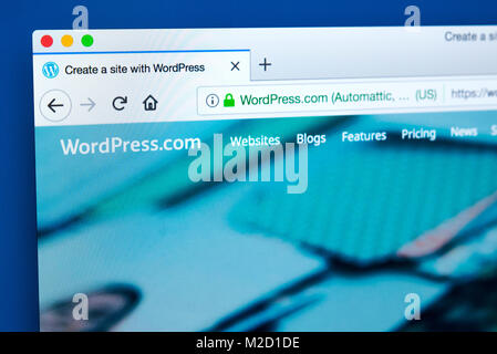 LONDON, UK, 25. Januar 2018: Die Homepage der offiziellen Website für WordPress - die online content management system, am 25. Januar 2018. Stockfoto