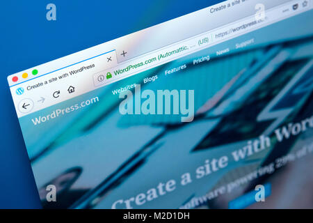 LONDON, UK, 25. Januar 2018: Die Homepage der offiziellen Website für WordPress - die online content management system, am 25. Januar 2018. Stockfoto