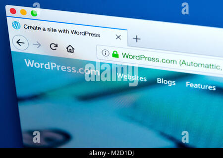LONDON, UK, 25. Januar 2018: Die Homepage der offiziellen Website für WordPress - die online content management system, am 25. Januar 2018. Stockfoto
