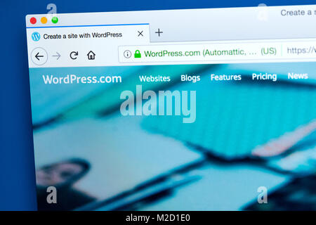 LONDON, UK, 25. Januar 2018: Die Homepage der offiziellen Website für WordPress - die online content management system, am 25. Januar 2018. Stockfoto