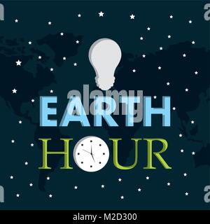 Earth Hour Glühlampe Uhr starry dunklen Hintergrund Stock Vektor