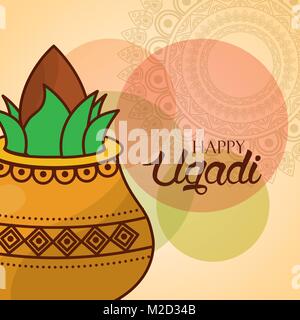 Happy ugadi Einladungskarte kalash Mandala traditionelle Dekoration Stock Vektor