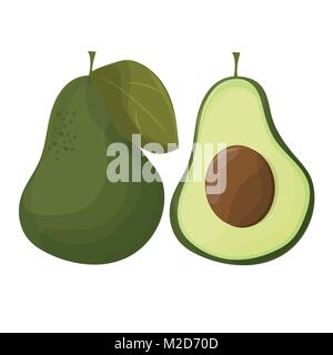 Cartoon Avocados. Ganze und schneiden Avocado auf weißem Hintergrund. Stock Vektor