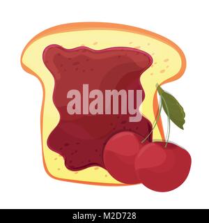 Kirsche Konfitüre auf Toast mit Marmelade im Comic-stil. Gesunde Ernährung Stock Vektor