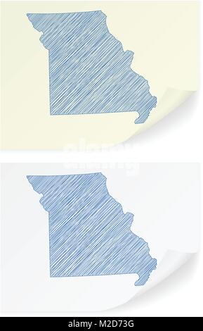 Missouri kritzeln Karte auf einem weißen Hintergrund. Stock Vektor
