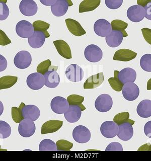Blueberry nahtlose Vektor Muster. Bunte Blue Berry 0 grüne Blätter Stock Vektor
