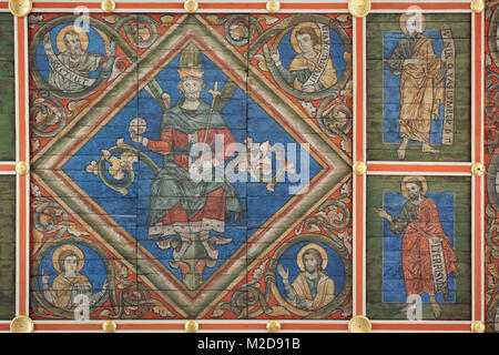 König David. Detail der Wurzel Jesse in die holzdecke dargestellt von Ca. 1230 in Saint Michael's Kirche (Michaeliskirche) in Hildesheim in Niedersachsen, Deutschland. Stockfoto