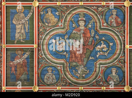 König Josia (Yoshiyahu) Juda's. Detail der Wurzel Jesse in die holzdecke dargestellt von Ca. 1230 in Saint Michael's Kirche (Michaeliskirche) in Hildesheim in Niedersachsen, Deutschland. Stockfoto