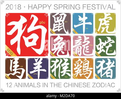 Vektor jahr 2018 Chinesische Tierkreiszeichen mit dem Jahr des Hundes Stock Vektor