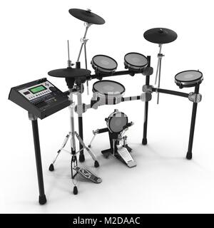 Elektronische Drum Kit auf Weiß. 3D-Darstellung Stockfoto