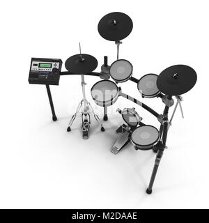 Elektronische Drum Kit auf Weiß. 3D-Darstellung Stockfoto