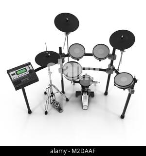 Elektronische Drum Kit auf Weiß. 3D-Darstellung Stockfoto