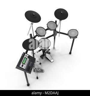 Elektronische Drum Kit auf Weiß. 3D-Darstellung Stockfoto