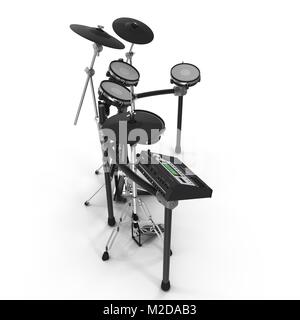 Elektronische Drum Kit auf Weiß. 3D-Darstellung Stockfoto