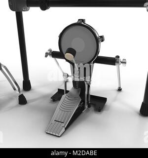 Elektronische Drum Kit Pedal auf Weiß. 3D-Darstellung Stockfoto