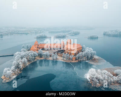 Insel Burg Trakai, Winter, Luftbild. History Museum. Litauen im Winter