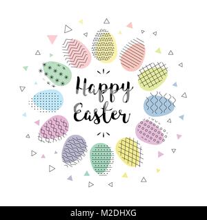 Frohe Ostern. Hand schrift Script über abstrakt Hintergrund mit bunten Ostereier. Vector Illustration. Stock Vektor