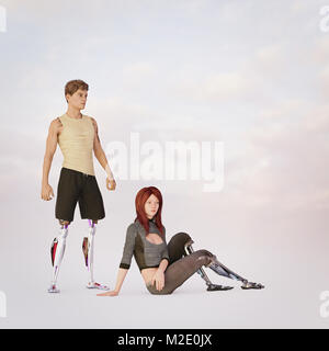 Der Mann und die Frau mit prothetischen Beine Stockfoto