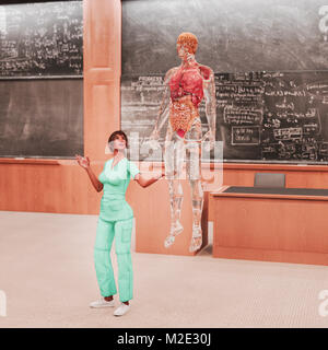 Lehrer an der Organe transparenter Hologramm Mann suchen Stockfoto