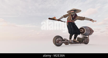 Traditionelle Landwirt, futuristischen Skateboard Stockfoto
