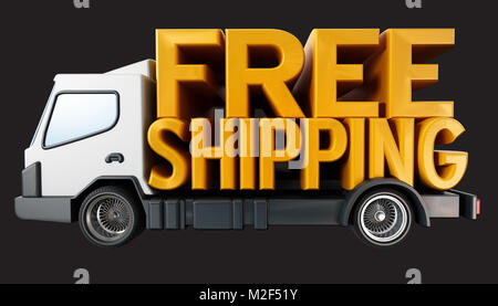 Kostenloser Versand Text stehen auf Lieferwagen. 3D-Darstellung. Stockfoto