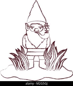 Gnome aus den Büschen mit Rauchen Rohr in Braun unscharfe Silhouette Stock Vektor