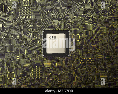 3D-Rendering cpu-Chip auf der Platine Hintergrund Stockfoto