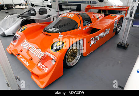 Drei Viertel Vorderansicht eines 1989, Porsche 962C Brun Motorsport, die auf der 2017 Silverstone ClassicPorsche 962 C Stockfoto