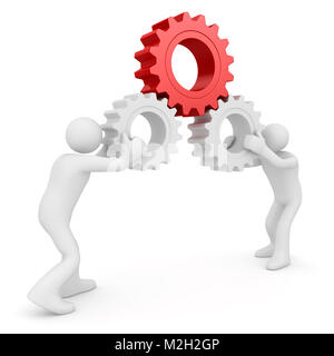 Weiß Mans mit Getriebe, Dies ist eine 3D-gerenderte Computer generierten Bildes. Auf weiß isoliert. Stockfoto