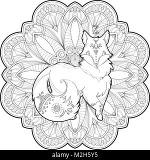 Vektor Bild eines niedlichen Fuchs Design auf einem weißen Hintergrund. Wildes Tier mit der heiligen Geometrie in Mandala Hintergrund Stock Vektor