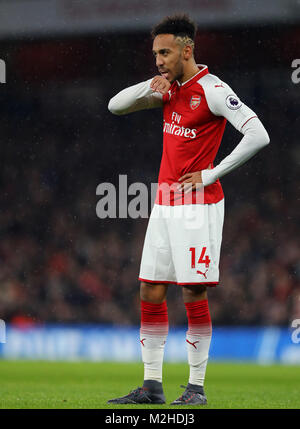 Pierre-Emerick Aubameyang von Arsenal Arsenal v Everton, Premier League, Emirates Stadium, London - 3. Februar 2018. Stockfoto