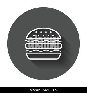 Burger fast food Flachbild Vektor icon. Hamburger Symbol logo Illustration auf schwarzen Hintergrund mit langen Schatten. Stock Vektor