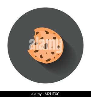 Cookie flachbild Vektor icon. Chip Keks Abbildung. Dessert Lebensmittel Piktogramm auf schwarzen Hintergrund mit langen Schatten. Stock Vektor