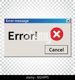 Fehler Warnung. User Interface Fenster. Virus Alarm Abbildung. Einfaches Geschäftskonzept Piktogramm auf isolierten Hintergrund. Stock Vektor