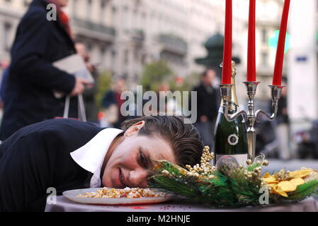 L 214 vegane Aktivisten protestieren gegen Foie gras und Kraft Stopfen von Gänsen, Lyon, Frankreich Stockfoto