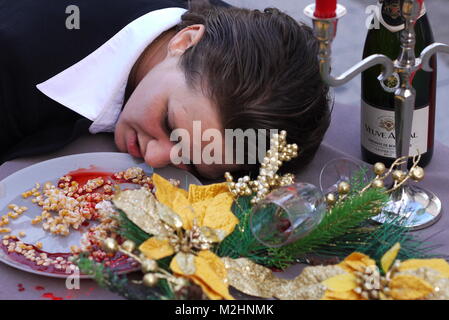 L 214 vegane Aktivisten protestieren gegen Foie gras und Kraft Stopfen von Gänsen, Lyon, Frankreich Stockfoto