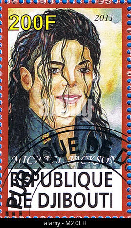 Dschibuti - ca. 2011: eine Briefmarke in der Republik Dschibuti, Michael Jackson, ca. 2011 gedruckt Stockfoto