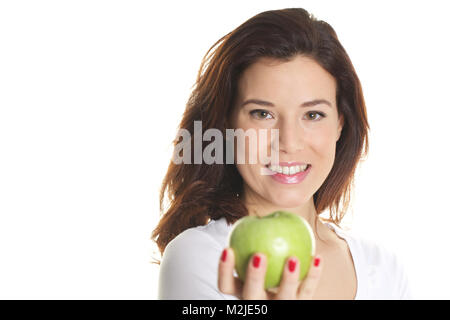 Pretty Woman Holding a Green Apple Stockfoto