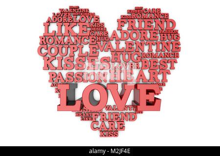 Herzform aus liebe Worte. Valentines Tag. 3D-Rendering Stockfoto
